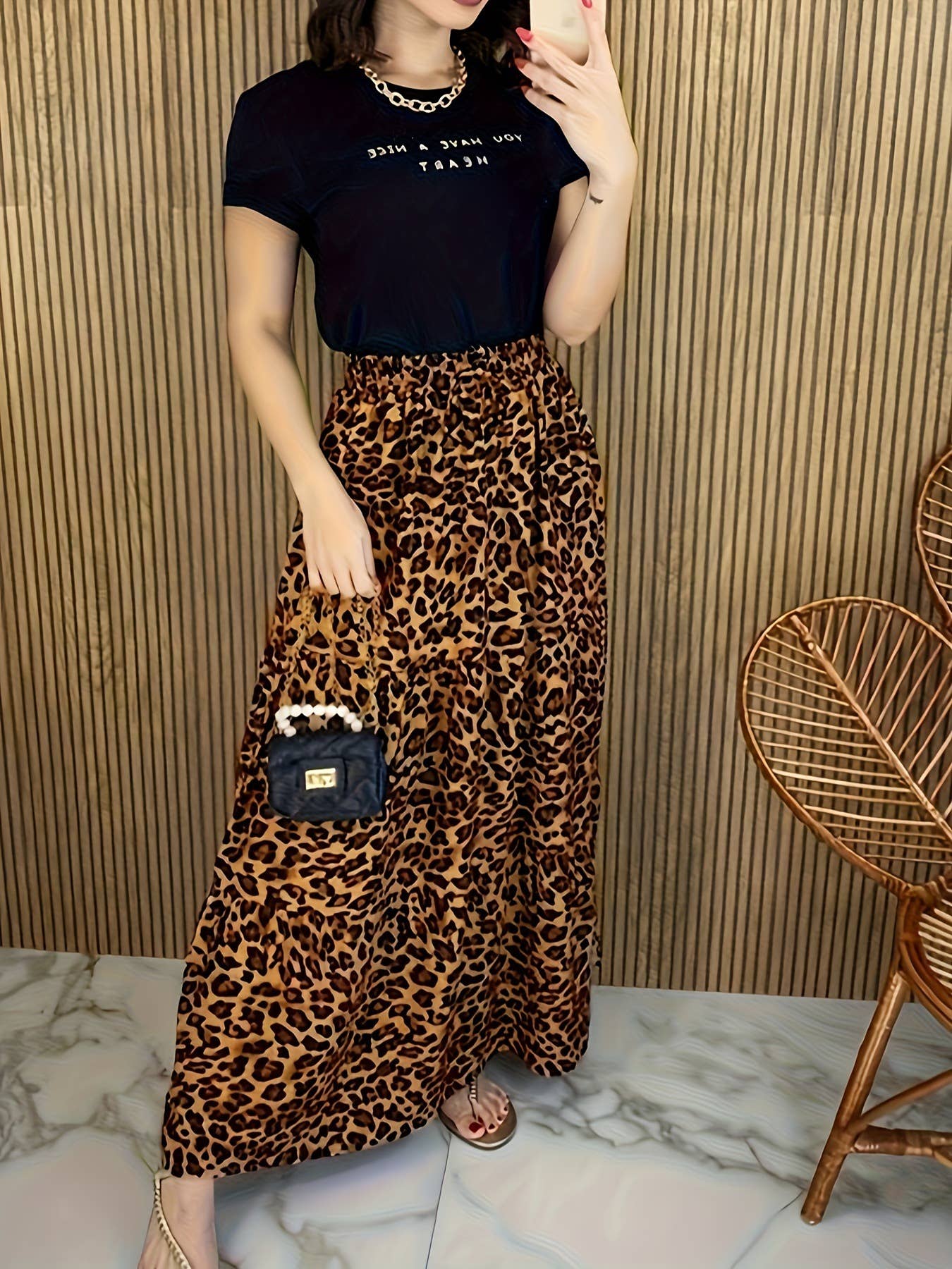 LEOPARD PRINT CASUAL LOOSE FASHION LONG SKIRT