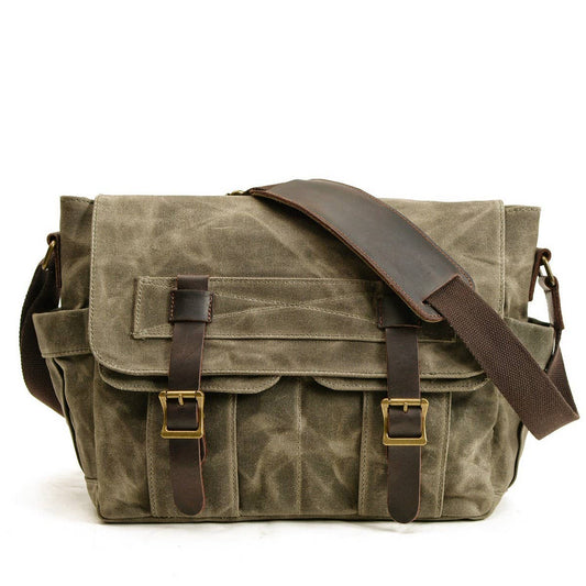 New Waxed Canvas & Leather Satchel for Men_CWAB5561