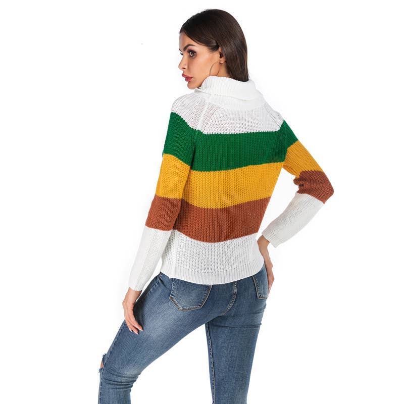 STRIPED LONG-SLEEVED PULLOVER WITH A HIGH NECK