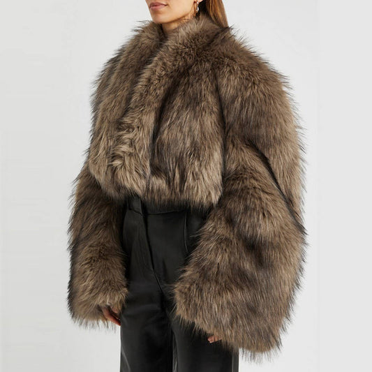 Faux Mink Fur Jacket Women Retro 2-Way Design