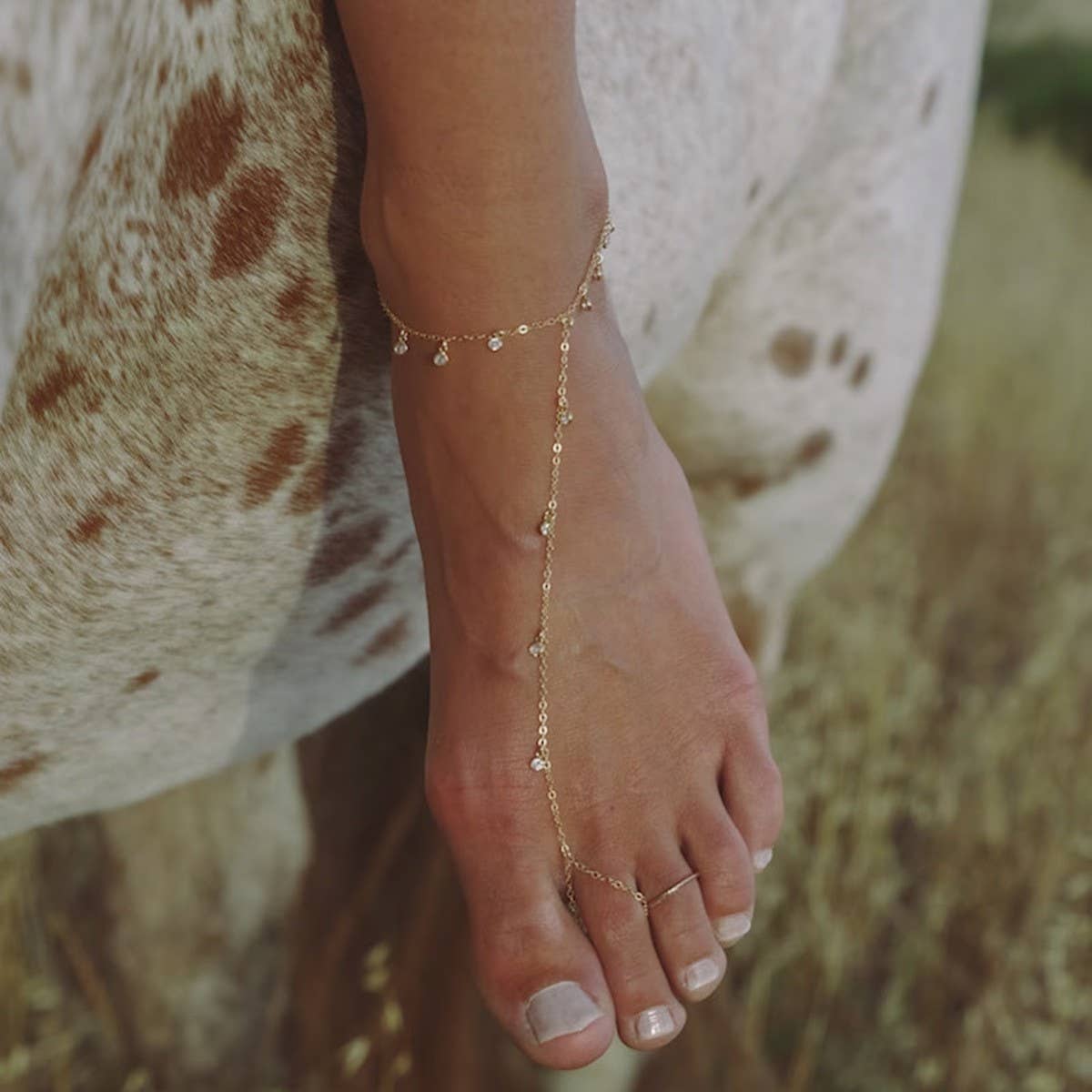 Trendy 18K Gold Multi-Zircon Toe & Ankle Chain