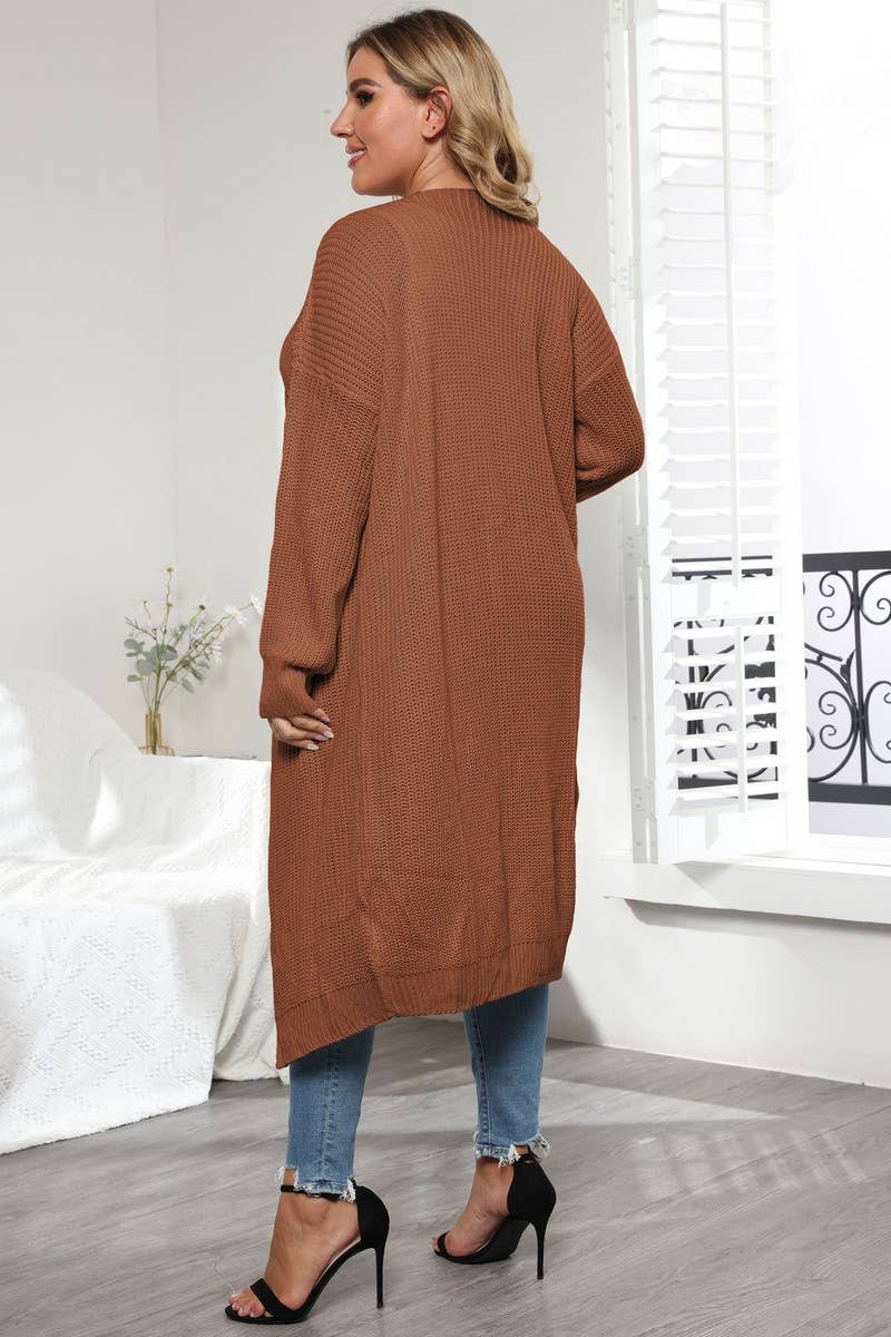 CWOSWL1596_PLUS Size Casual Open Front Long Cardigan Sweater