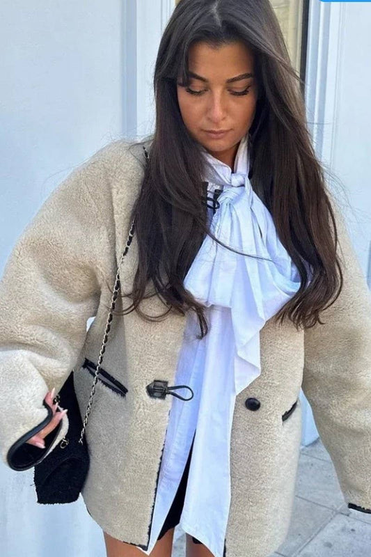 CWOCO1070_SINGLE BREASTED CREWNECK FUR-PROOF JACKET