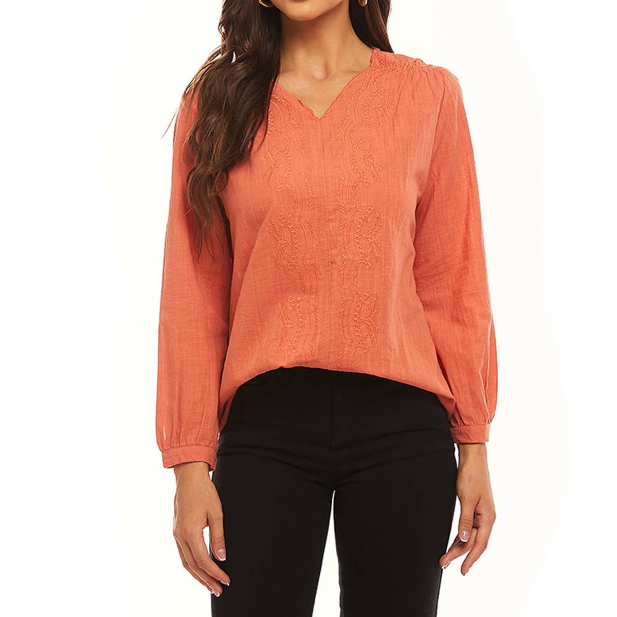 SOLID COLOR V-NECK COTTON LINEN LOOSE CASUAL TOP