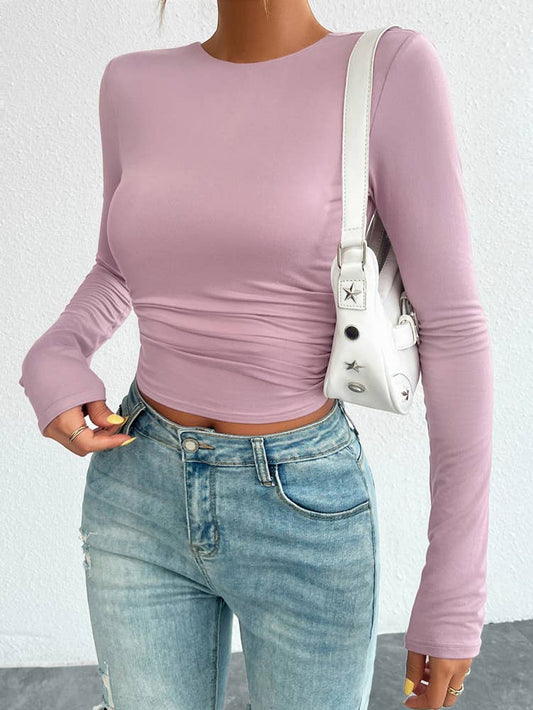 SLIM-FIT CREW NECK KNITTED LONG-SLEEVED TOP