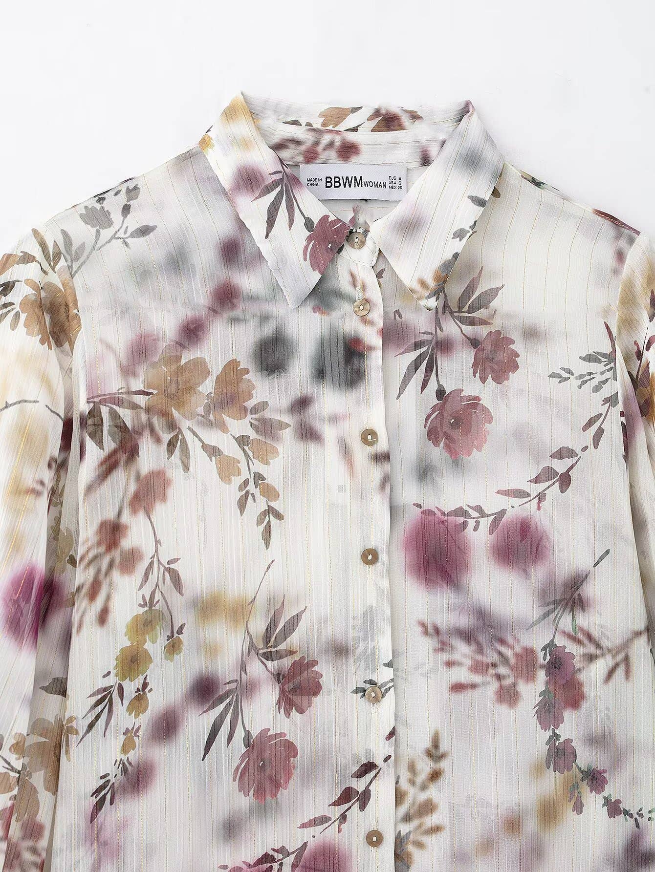 Long sleeve metallic thread print lapel shirt