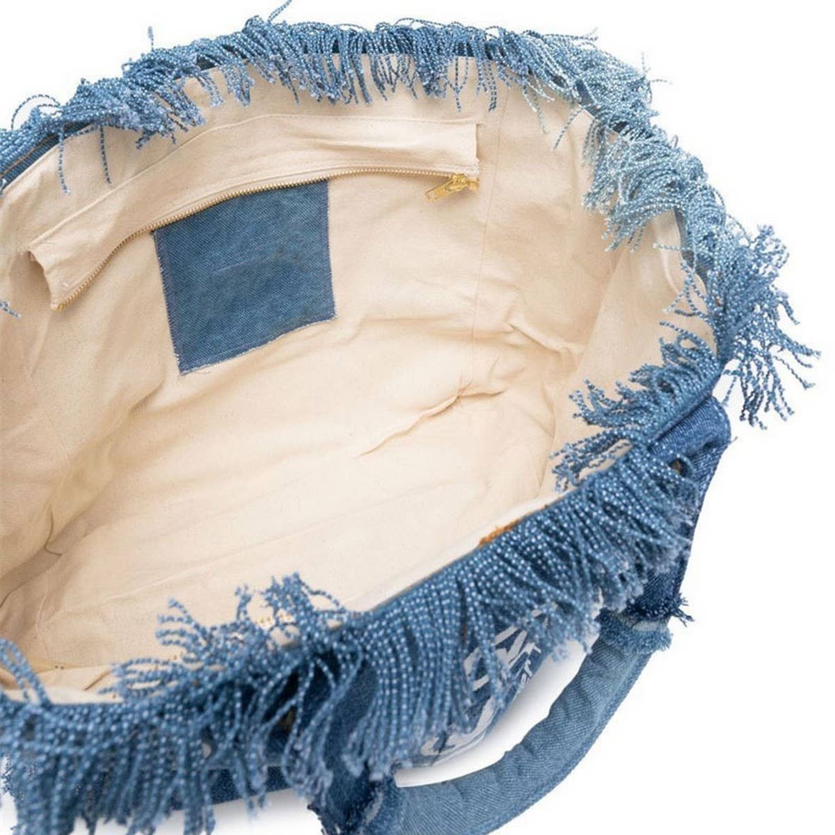 FASHION PRINT DENIM TOTE BAG WITH TASSEL_CWAB1946