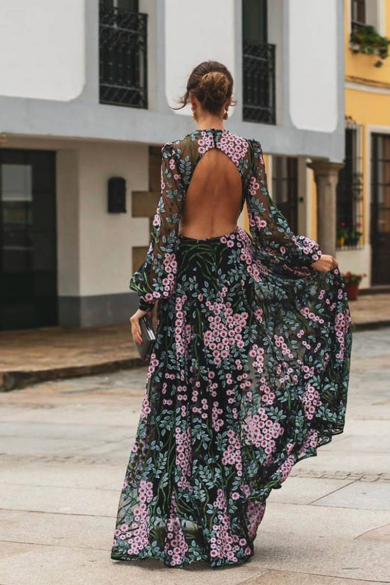 CWDMD01238_SEXY BACKLESS SLIM-FITTING PRINTED DRESS