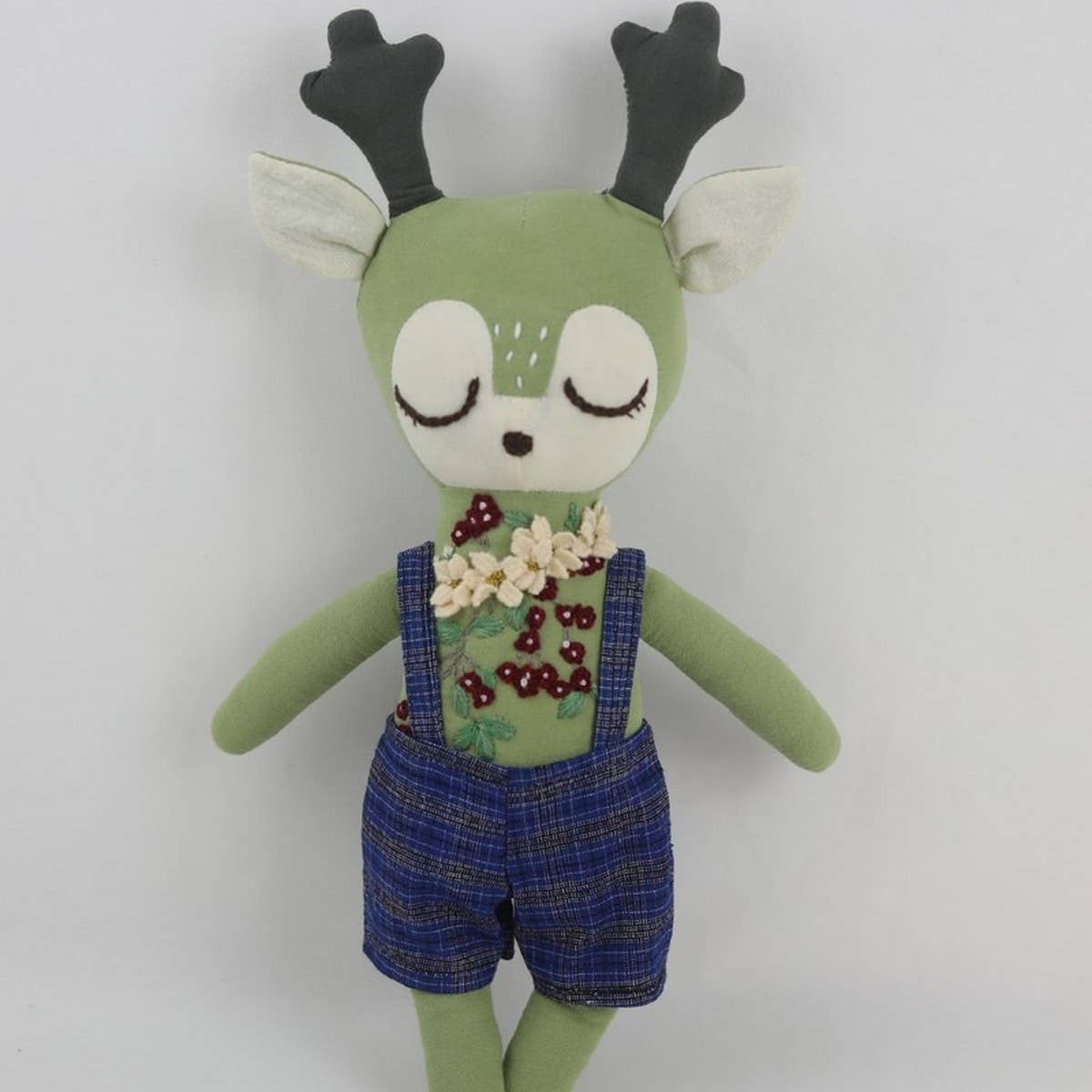 Hand Embroidered Raspberry Deer Plush Toy Doll