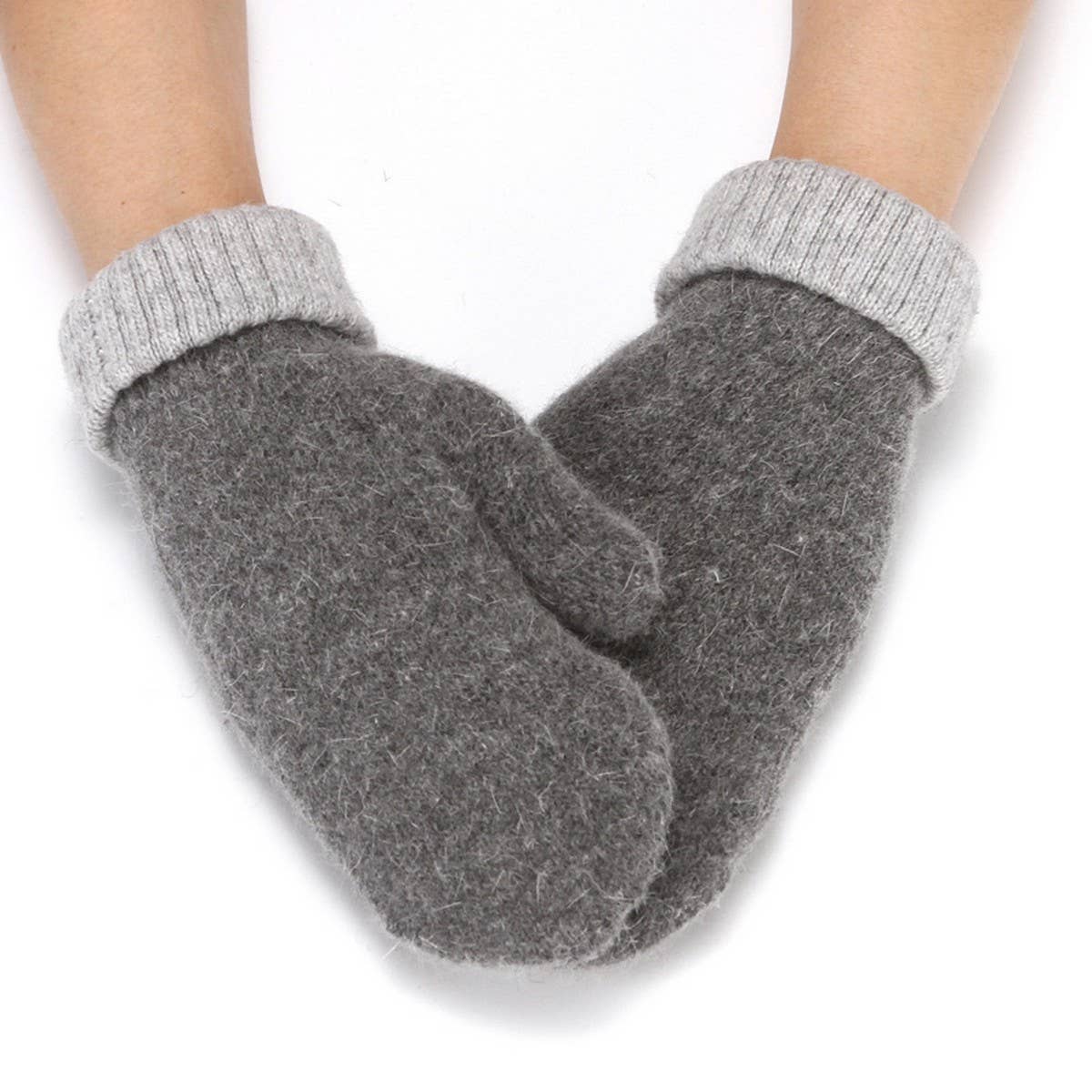 WOMEN'S TWO-TONE RABBIT FUR MITTEN KNITTED GLOVES_CWAG0259