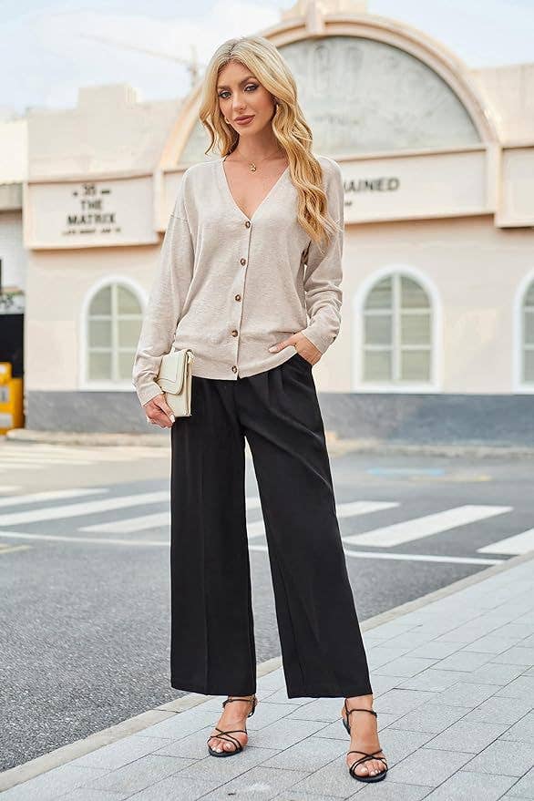 SIMPLE V-NECK SINGLE BREASTED THIN CARDIGAN