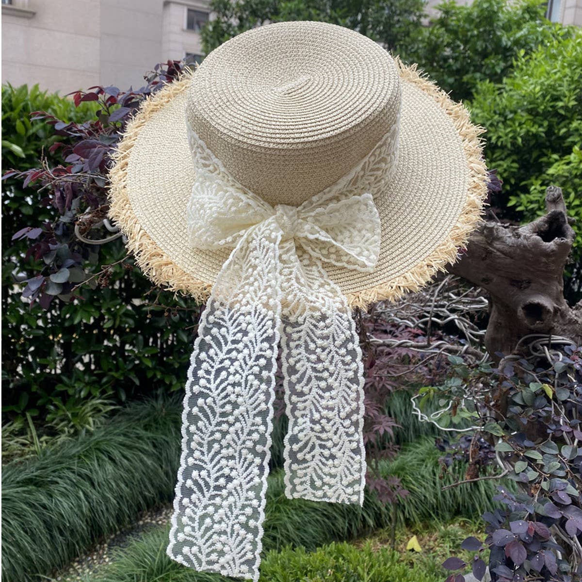 Summer Literary Bow Flat Top Sun Hat_CWAH3392