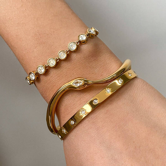 18K Gold Snake Bangle in Stainless Steel_CWAJE4646