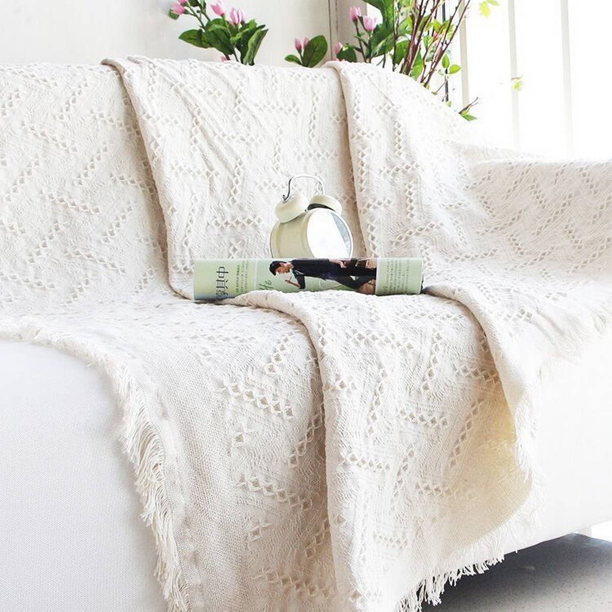 White Sofa Cover Blanket Full Wrap Design