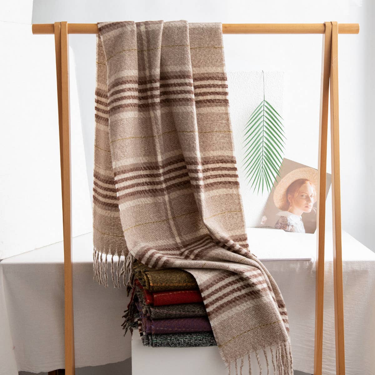 Plaid Tassel Scarf ??Soft Warm Faux Cashmere Wrap_CWASC0997