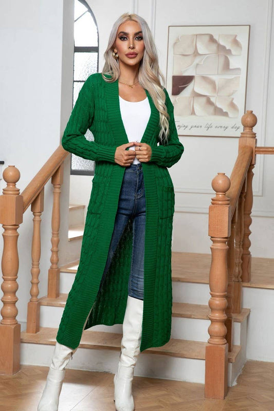 CWOCAL1167_KNITTED TWIST POCKET LONG CARDIGAN SWEATER