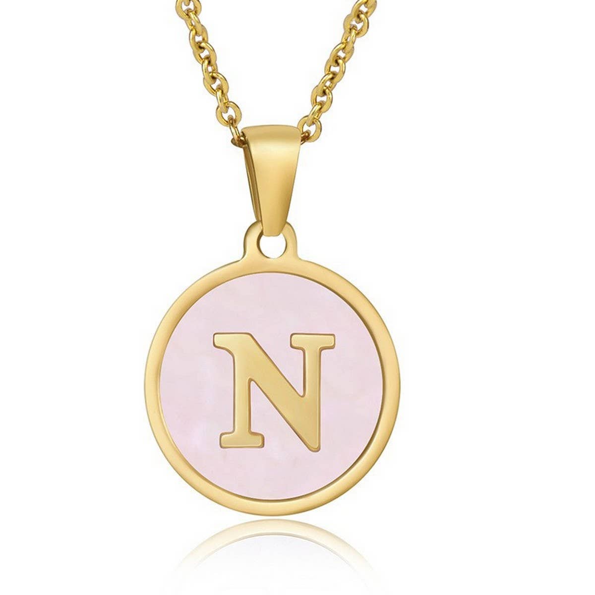 ROUND 18K GOLD STAINLESS STEEL 26LETTERS NECKLACE
