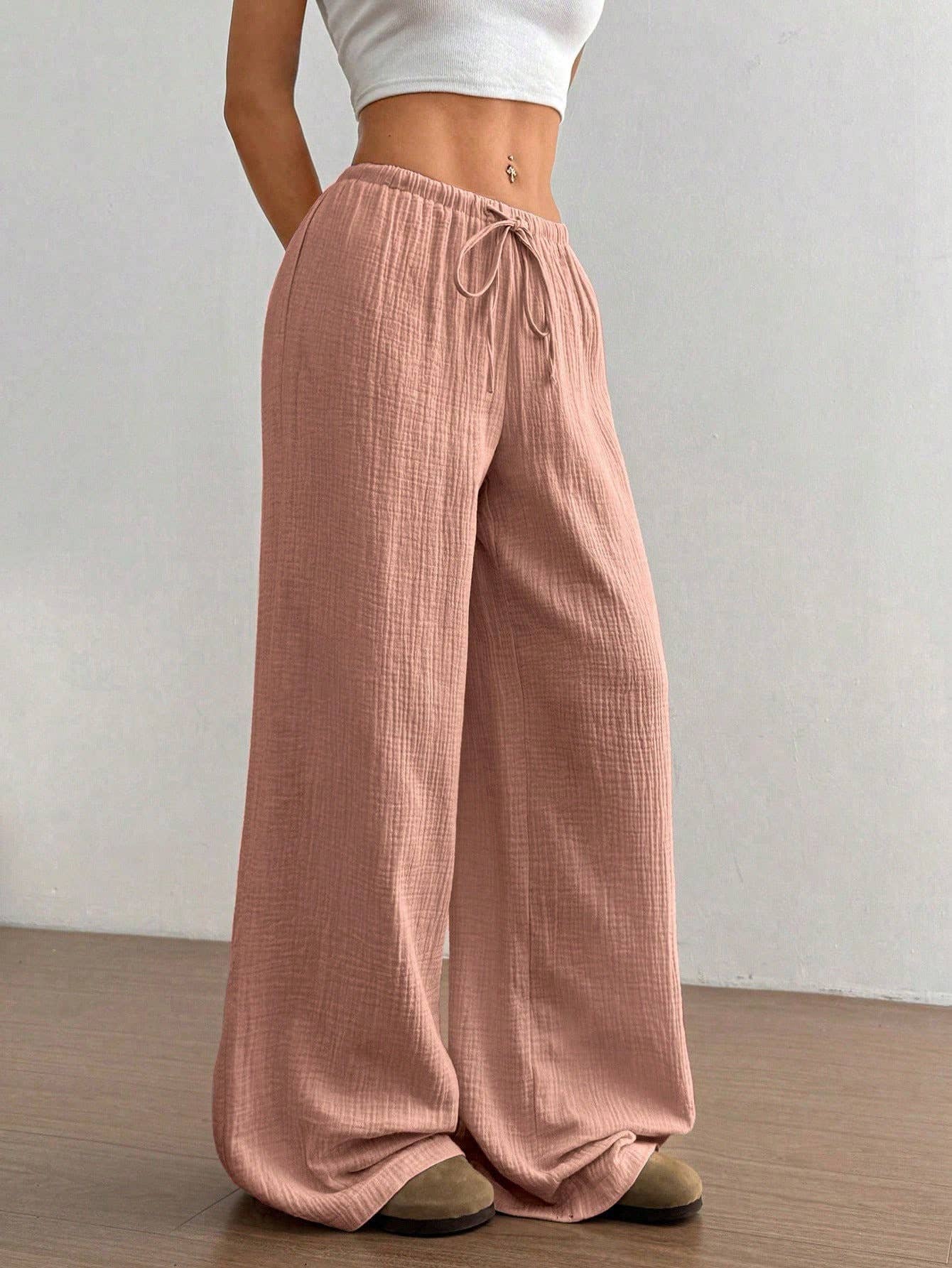 Pure cotton pure color easy wide-legged pants