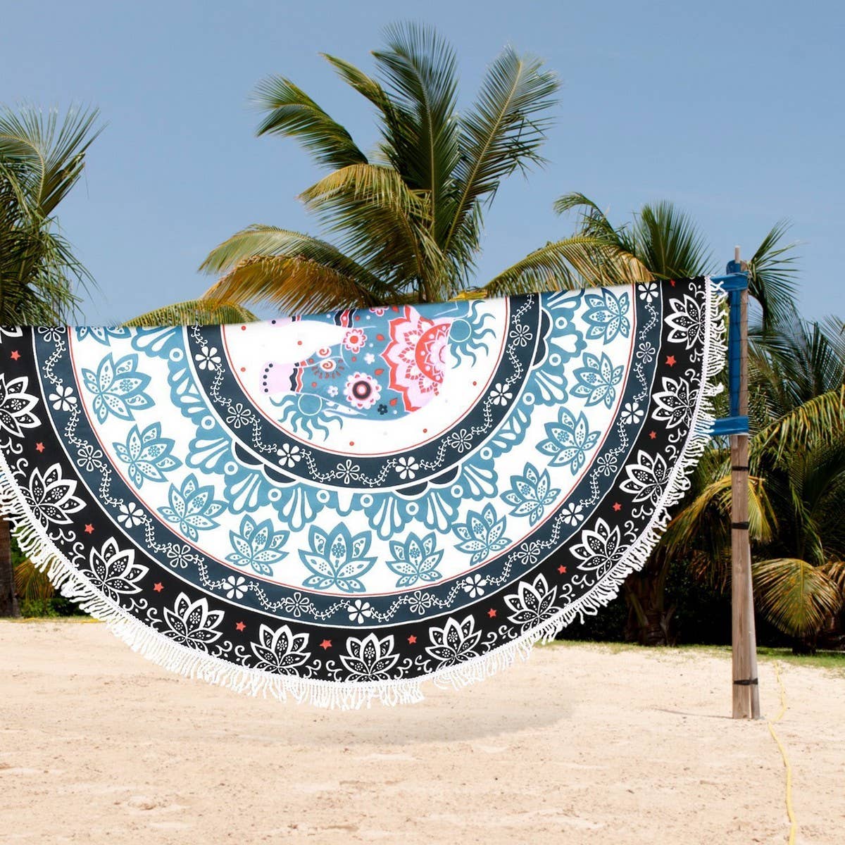 Round Microfiber Tassel Beach Towel Blanket