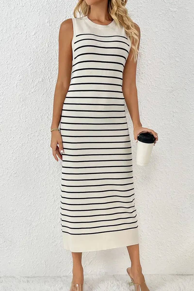 CWDMD4848_SPRING AND SUMMER SLIM STRIPED FASHION DRESS