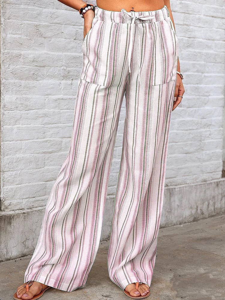 Loose striped printed straight-leg trousers
