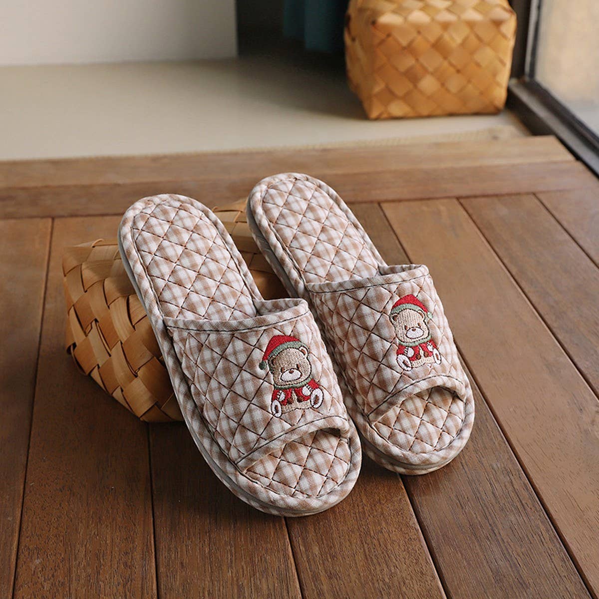 Cute Bear Cotton Slippers with Thick Sole