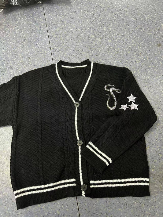 V-NECK EMBROIDERED SINGLE-BREASTED CARDIGAN