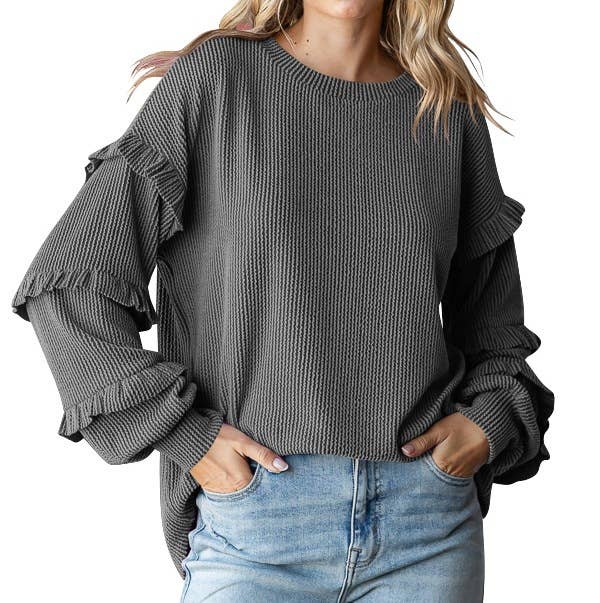 Lantern Sleeve round collar pullover top