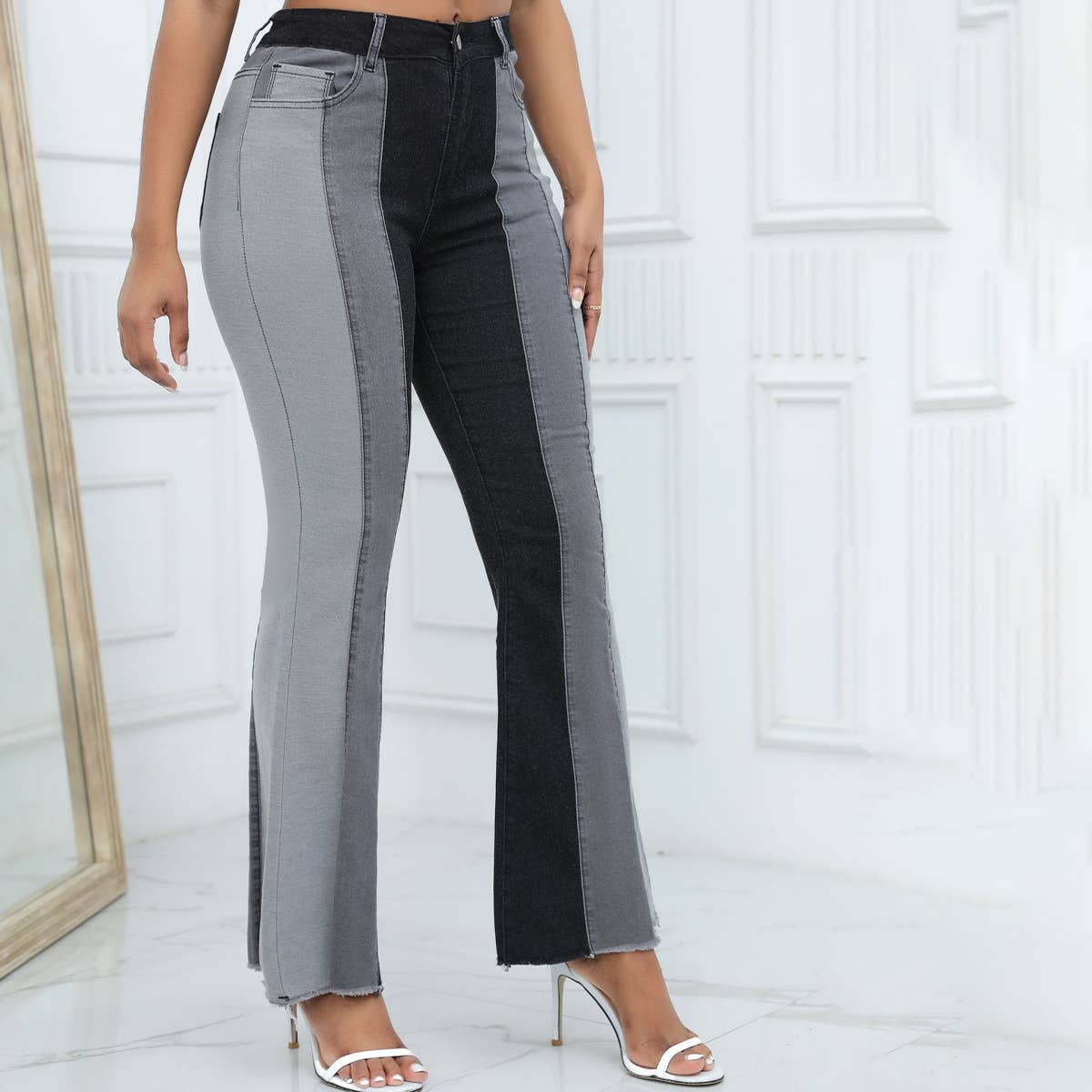 WOMENS WIDE LEG FLARED PANTS SLIM FIT JEANS_CWJP0170