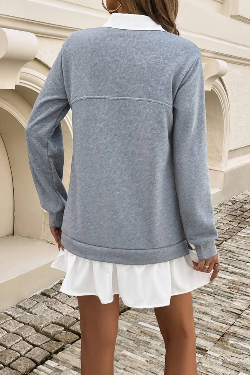 CWDSD6017_POCKET PATCHWORK LONG-SLEEVED HOODIE DRESS