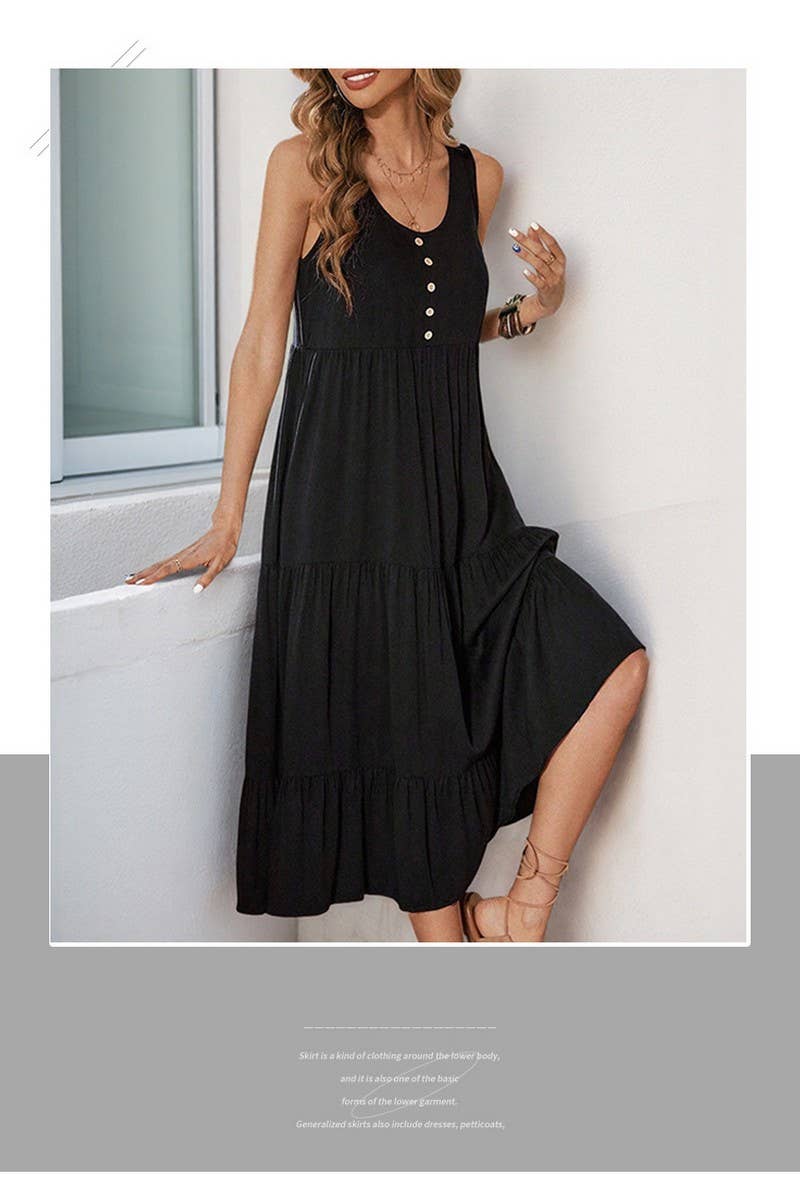 CWDMD4955_SUMMER BUTTON POCKET SLEEVELESS MIDI DRESS