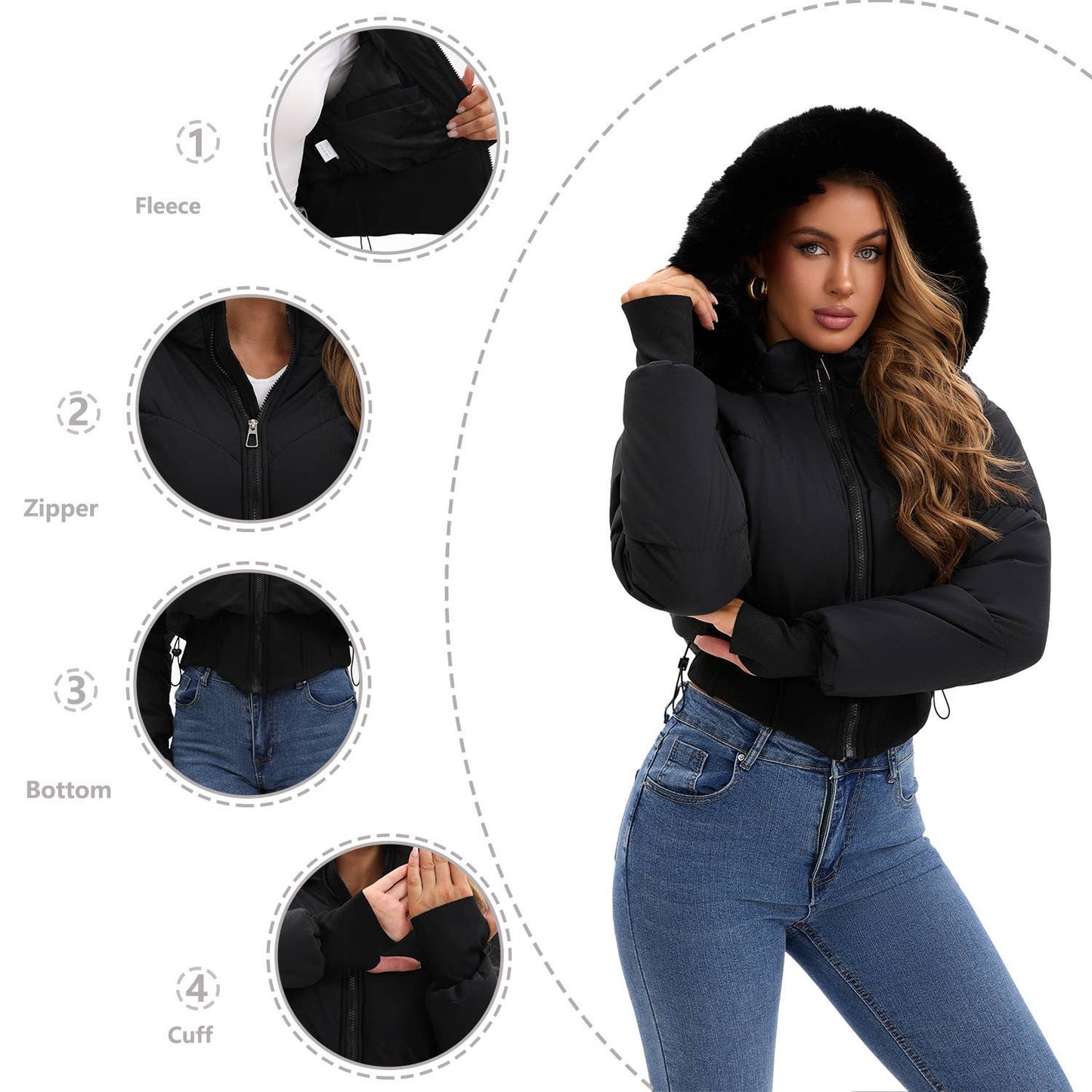 Thick cotton-padded jacket with a cinched waist