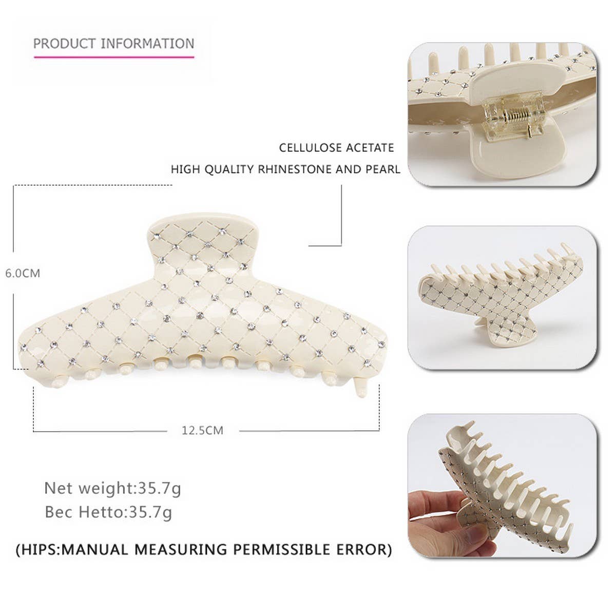 Mesh Rhinestone Hair Claw, Large Shark Clip