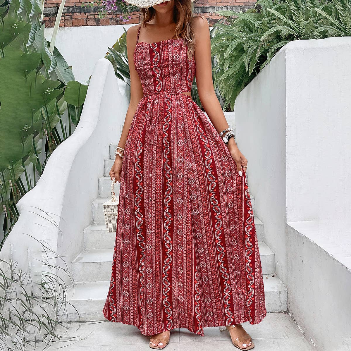 SLIMMING BOHEMIAN BACKLESS HALTER DRESS