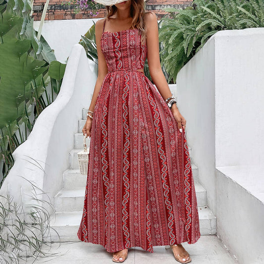 SLIMMING BOHEMIAN BACKLESS HALTER DRESS