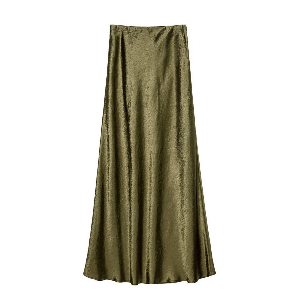 SATIN SKIRT HIGH WAIST ELASTIC PATTERN LONG SKIRT