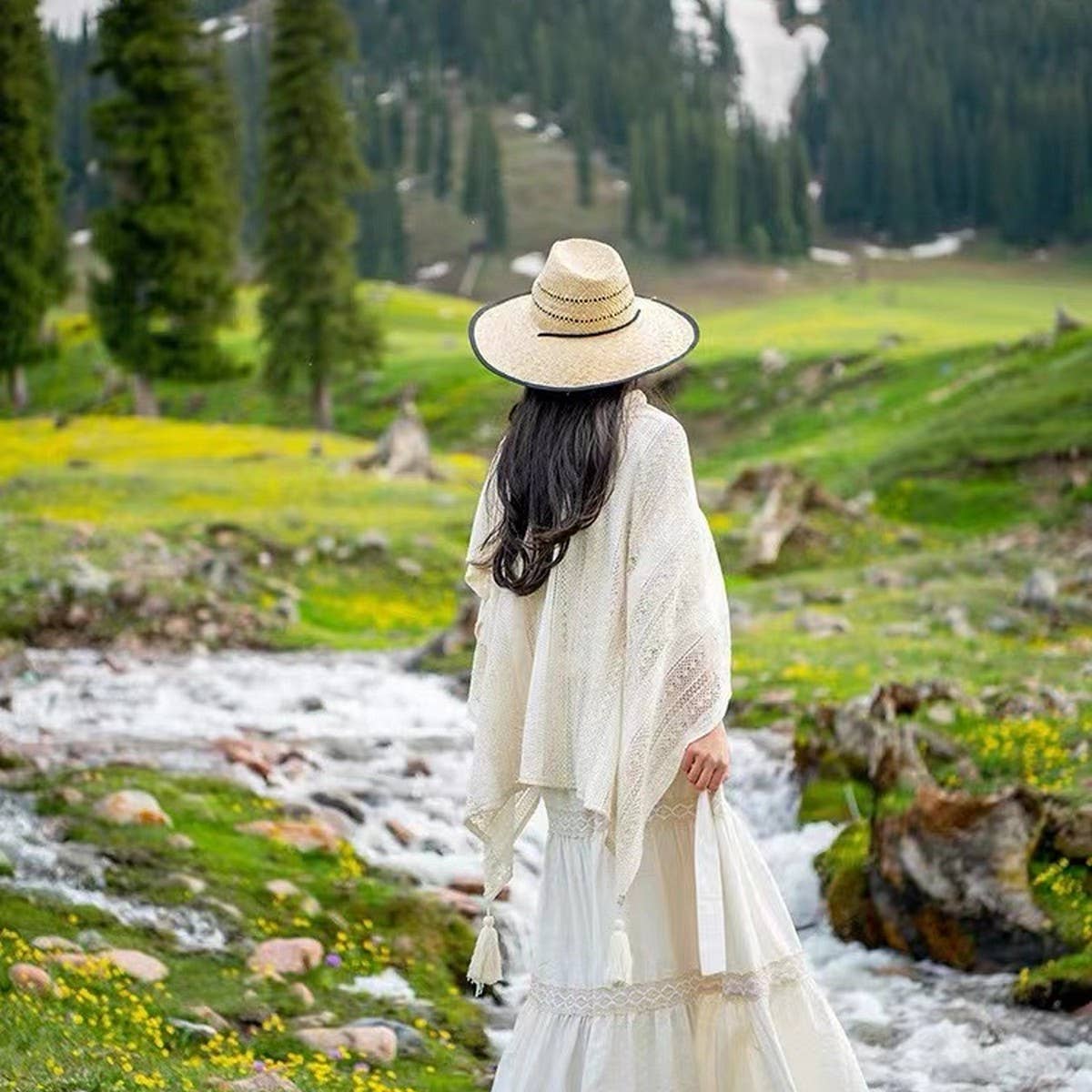 CWASC1795_VINTAGE HOLLOW KNITTED TASSEL SLIT SHAWL