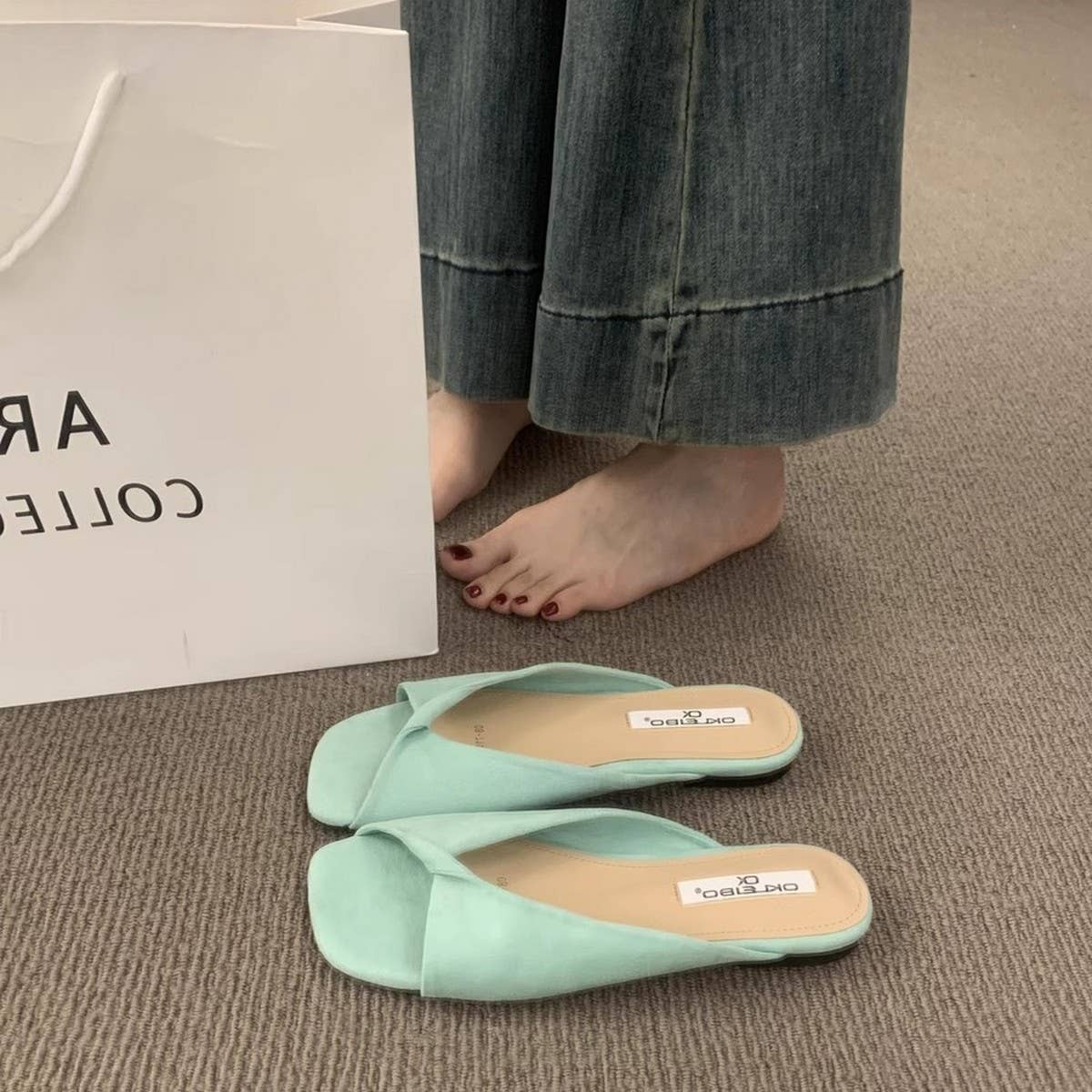 Flat Peep Toe Slide Sandals for Summer