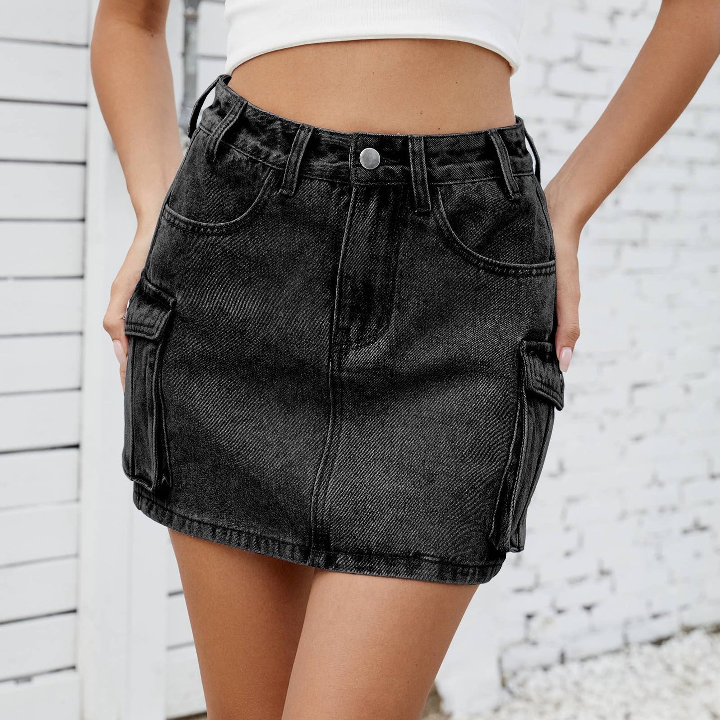 Washed American vintage denim cargo pocket skirt