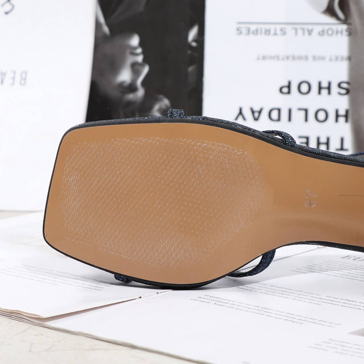 CROSS STRAP SEQUIN STILETTO SANDALS