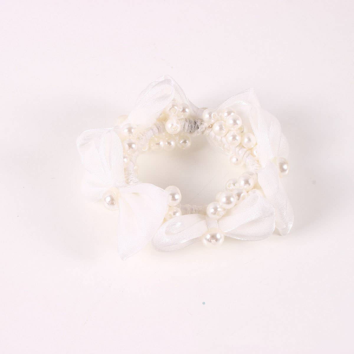 Elegant Pearl Satin Bow Elastic Hair Tie