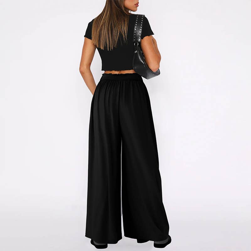 Loose solid color nine-minute wide leg pants