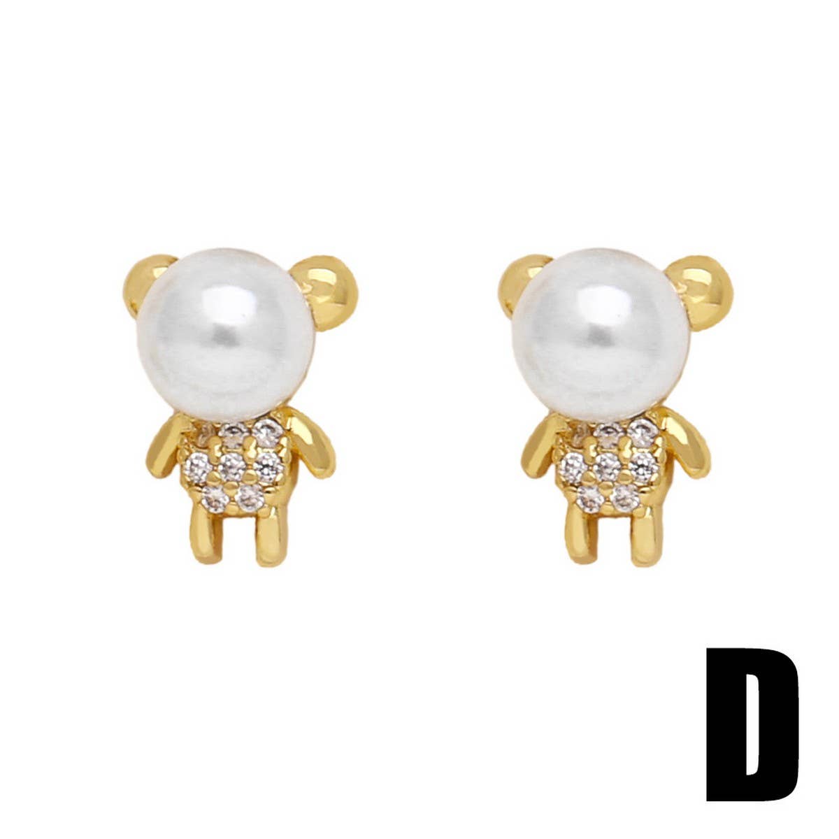 PEARL BEAR EARRINGS ZIRCON GOLD PLATED EARRINGS_CWAJE1003