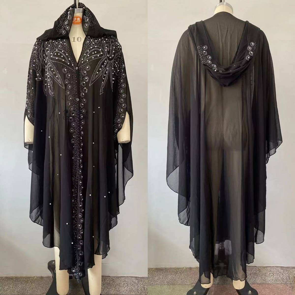 African Beaded Long Robe Muslim Cape Hooded Dress_CWMM6138