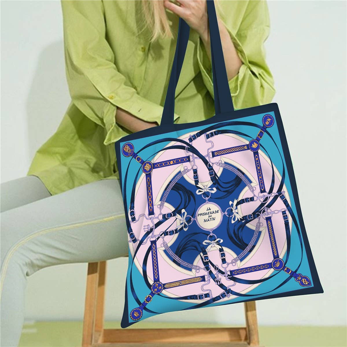 Belt Chain Canvas Tote Bag for Women_CWAB5127