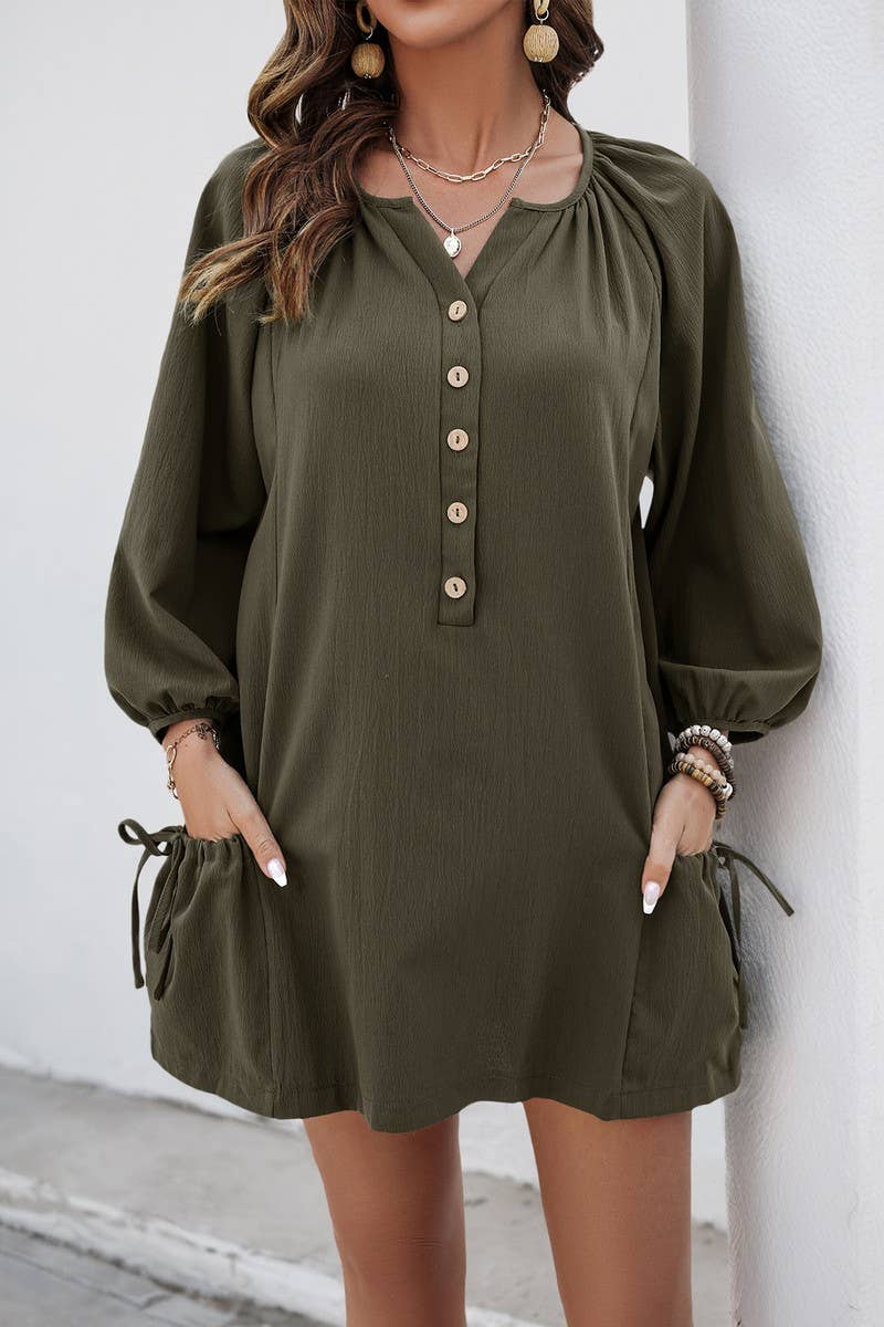 CWDSD7528_SUMMER LOOSE LONG SLEEVE POCKET DRESS