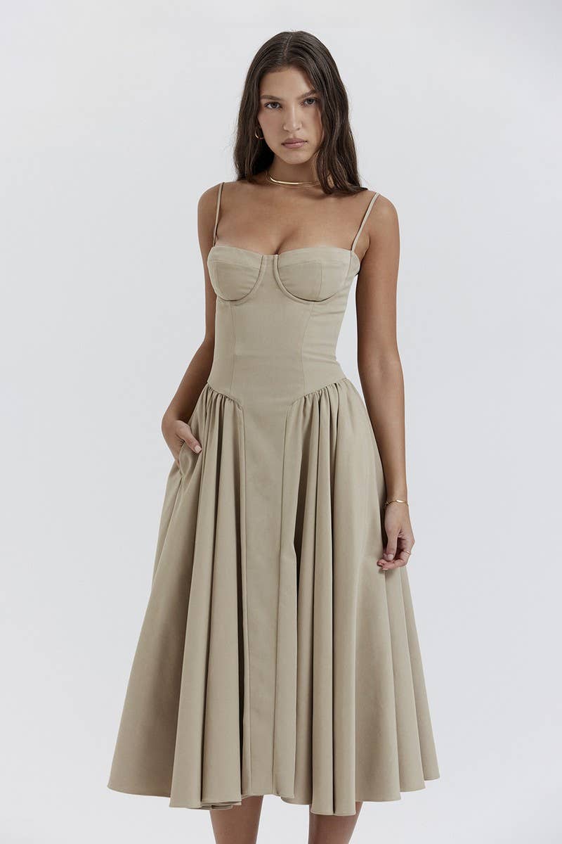 CWDMD5632_SLIM FIT OFF-SHOULDER BACKLESS MIDI DRESS