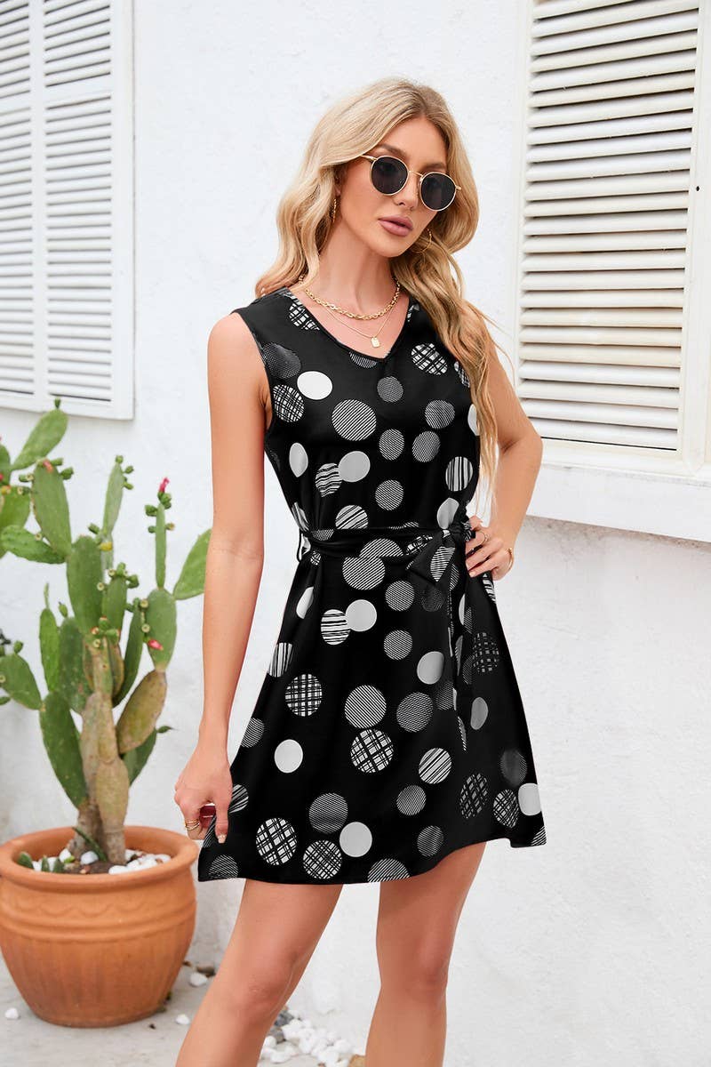 CWDSD4005_PRINT POLKA DOT WAIST SHORT DRESS