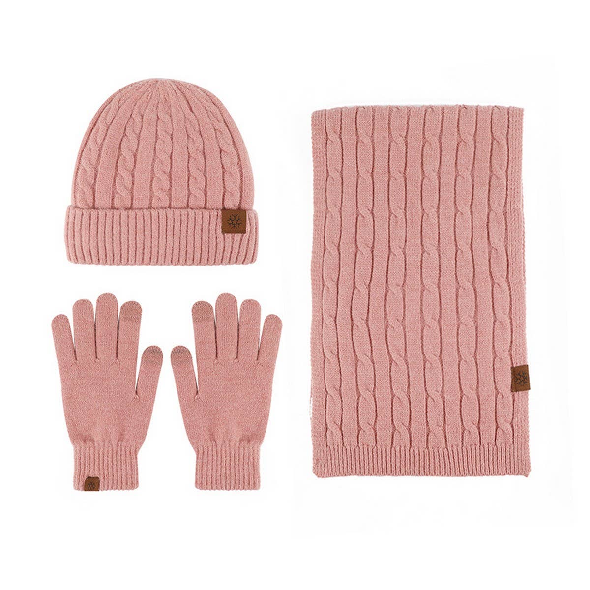 NEW KNITTED HAT, SCARF AND GLOVES THREE-PIECE SET