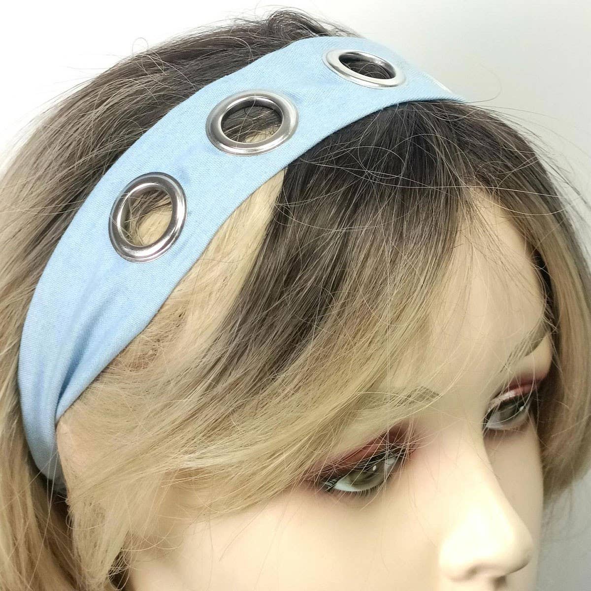 Denim Punk Headwrap with Metal Studs